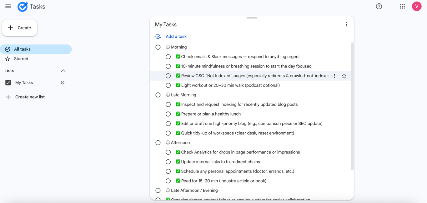 Google Tasks managment
