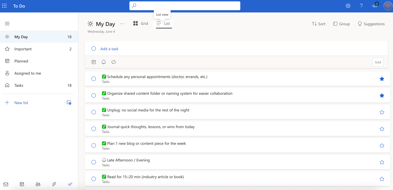 Microsoft To-do’s List View