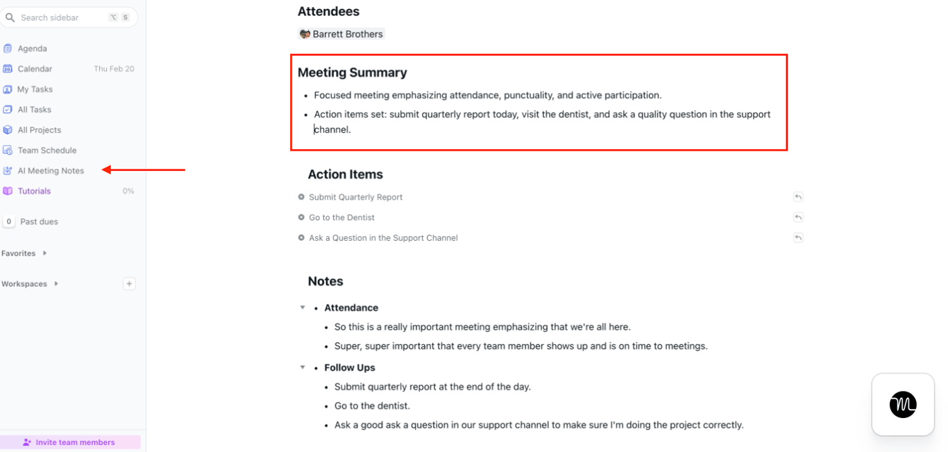 Motion AI for Meeting summary