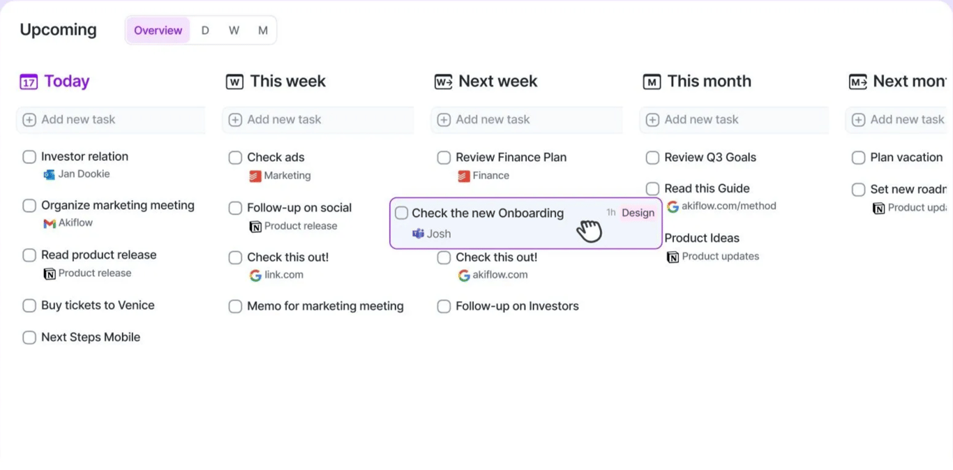 Akiflow task capturing from multiple sources