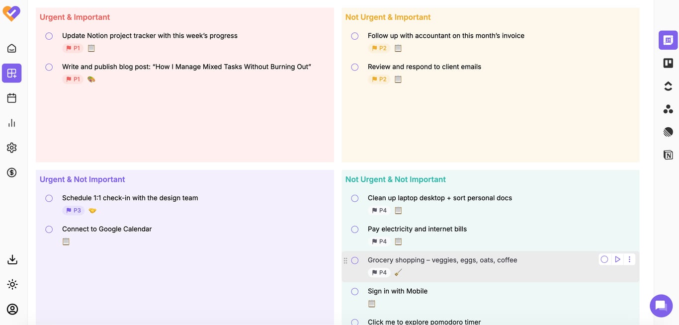 Focuzed.io’s built-in Eisenhower Matrix