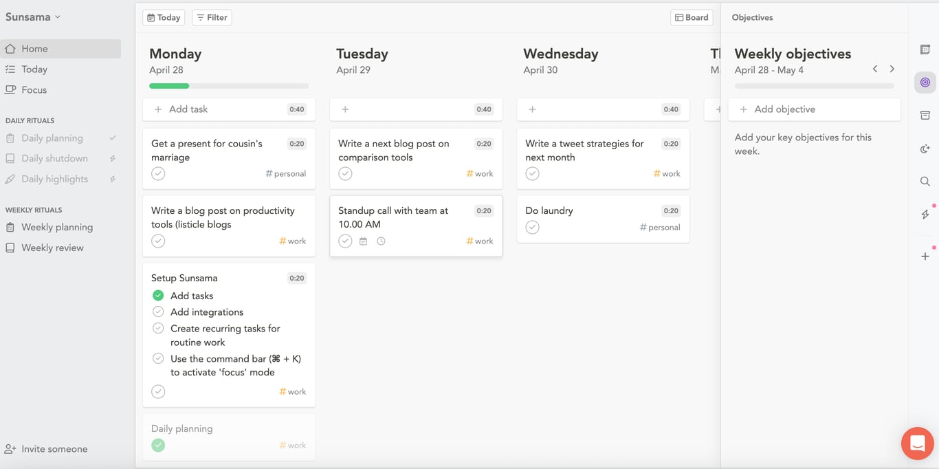 Sunsama’s daily planning ritual