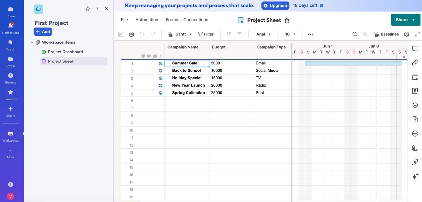 Smartsheet advanced features