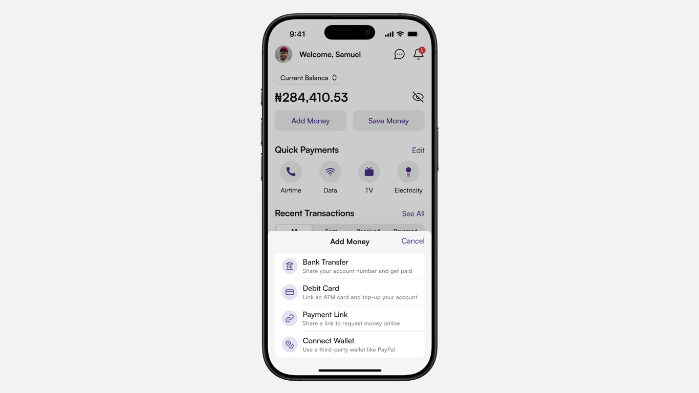Add Money Options Sheet