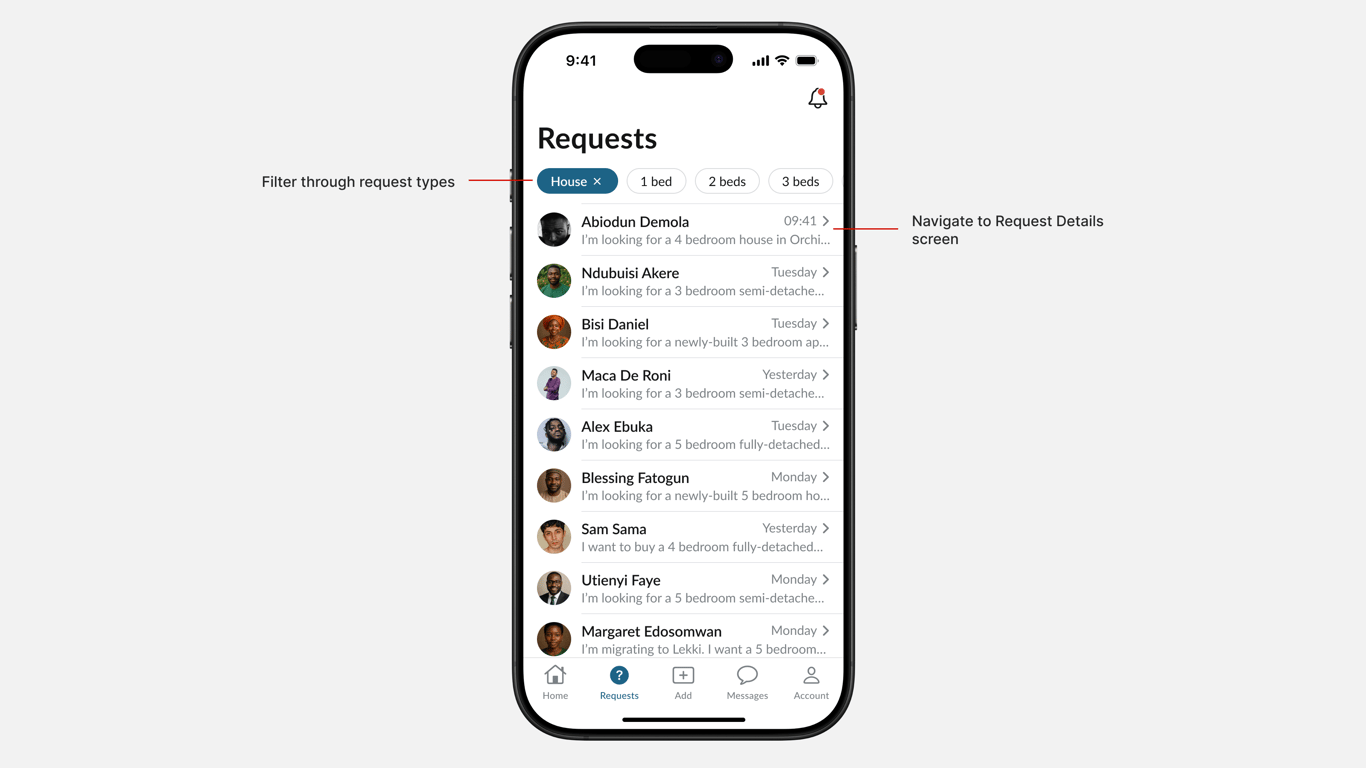 Property Requests Screen