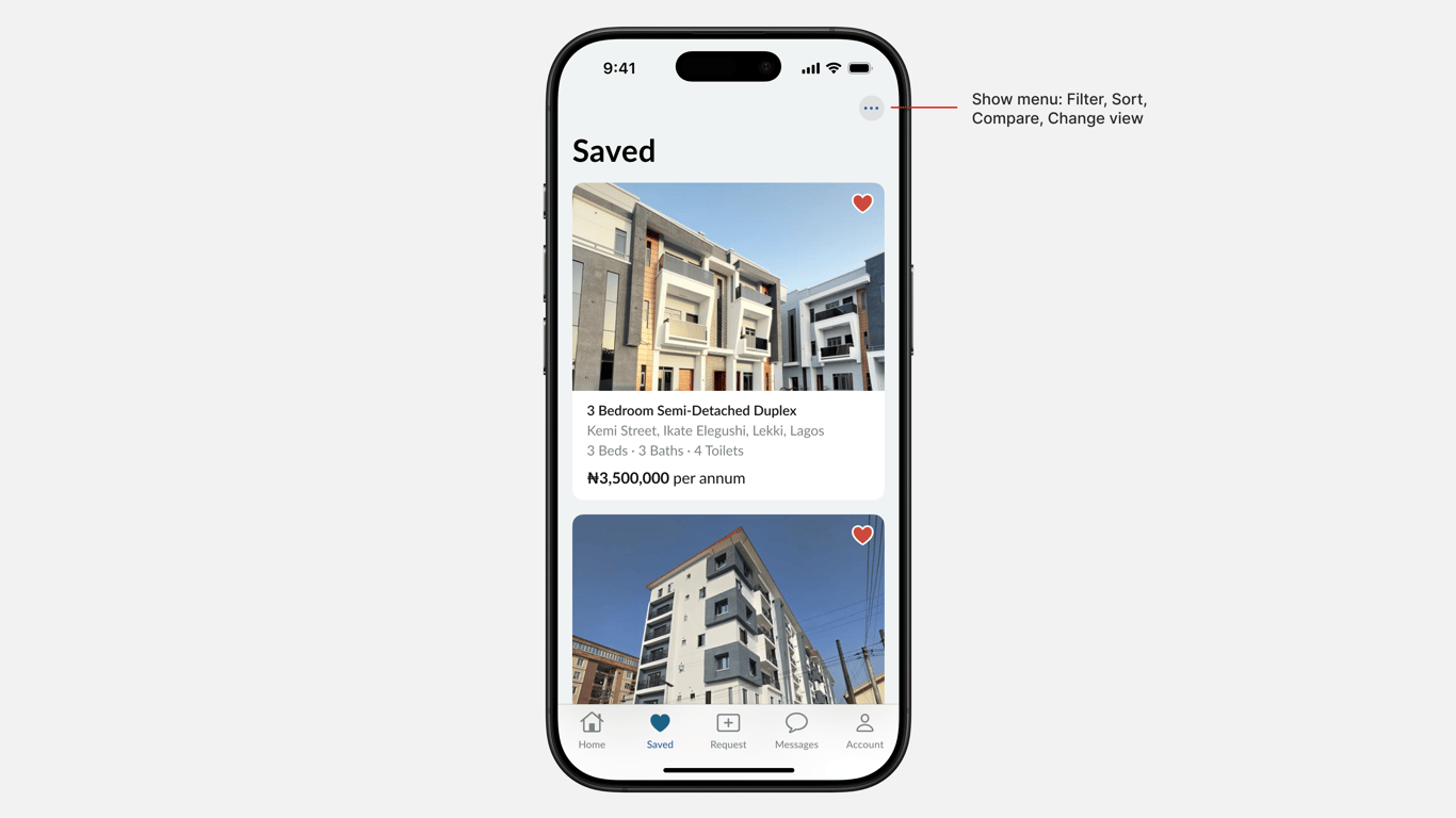 Saved Listings Screen