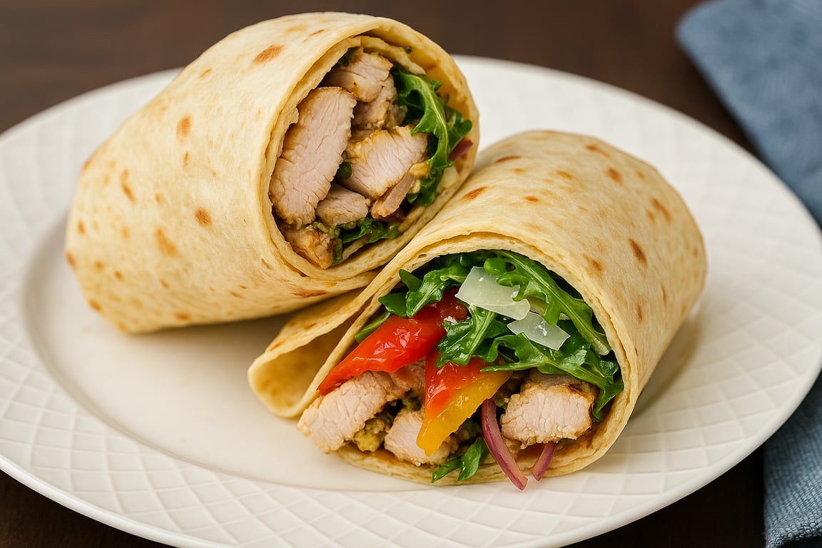 The Cool-Down Wrap: Pesto Chicken, Roasted Peppers & Apple Spice Ranch