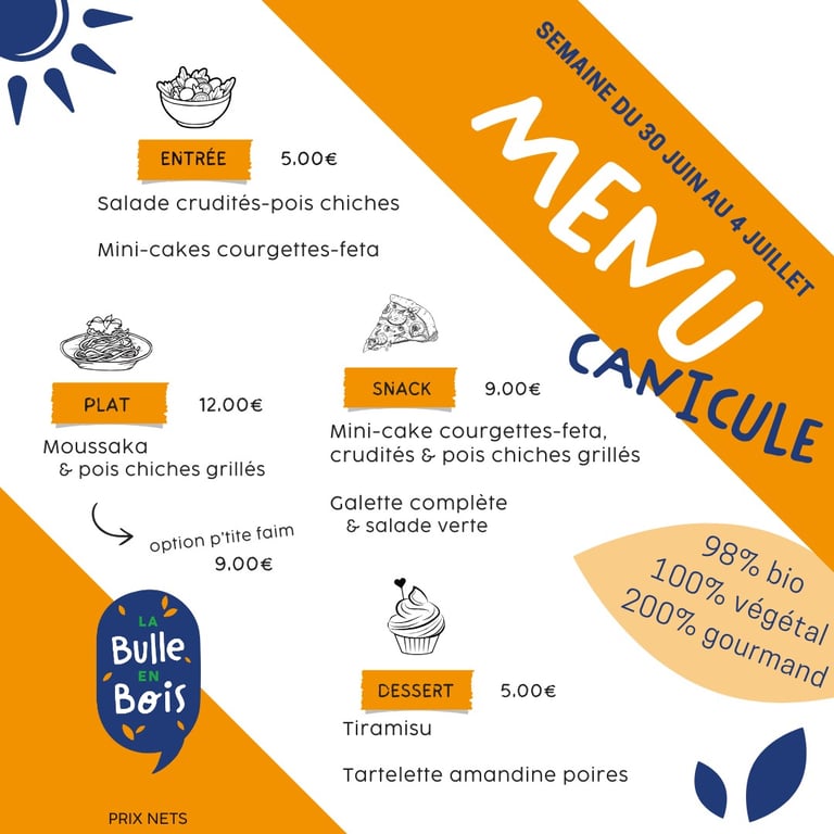Menu 30 juin - 4 juillet 2025