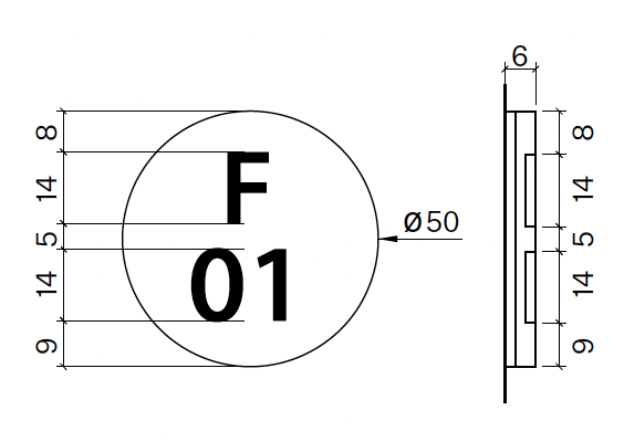 Recommended dimensions for appliance identification signage, dimensions in millimetres