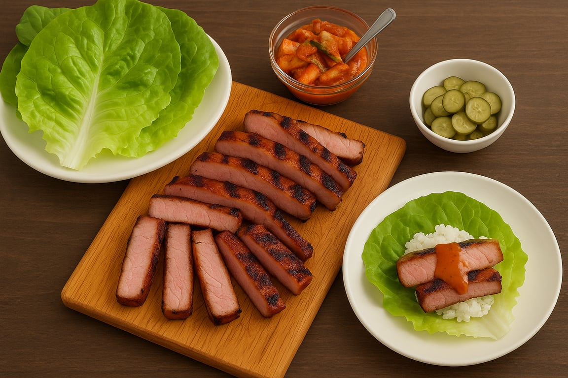 Meat Candy in Lettuce Wraps: Reverse-Seared Pork Chops with Sticky Rice and Ssamjang Drizzle
