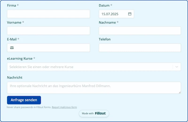 Formular zur Registrierung für einen oder alle eLearning Kurse