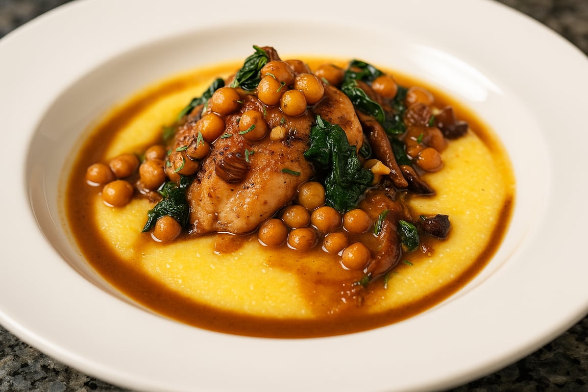 The Case for the Thigh: Garlicky Chicken with Chickpeas & Polenta