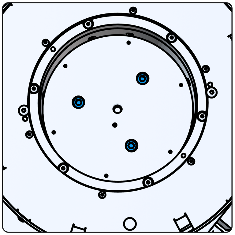 A circular object with blue screws AI-generated content may be incorrect.