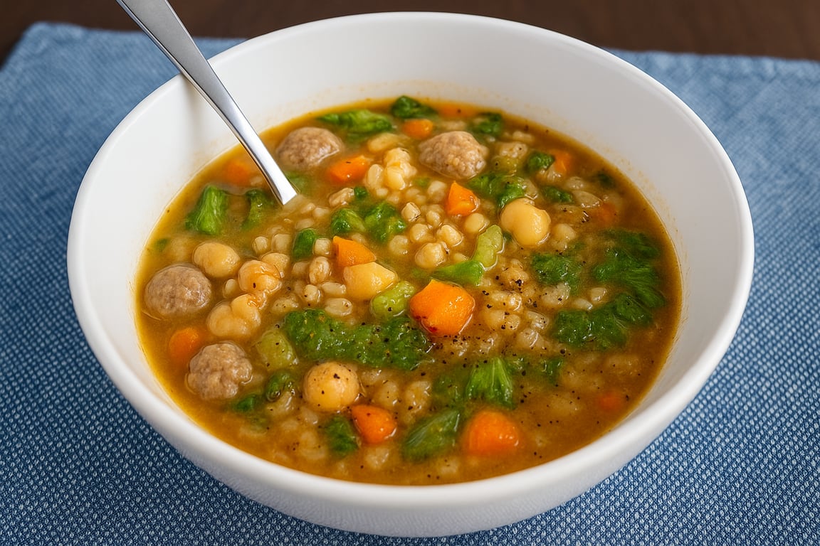 Chickpea & Farro Italian Wedding Soup Remix