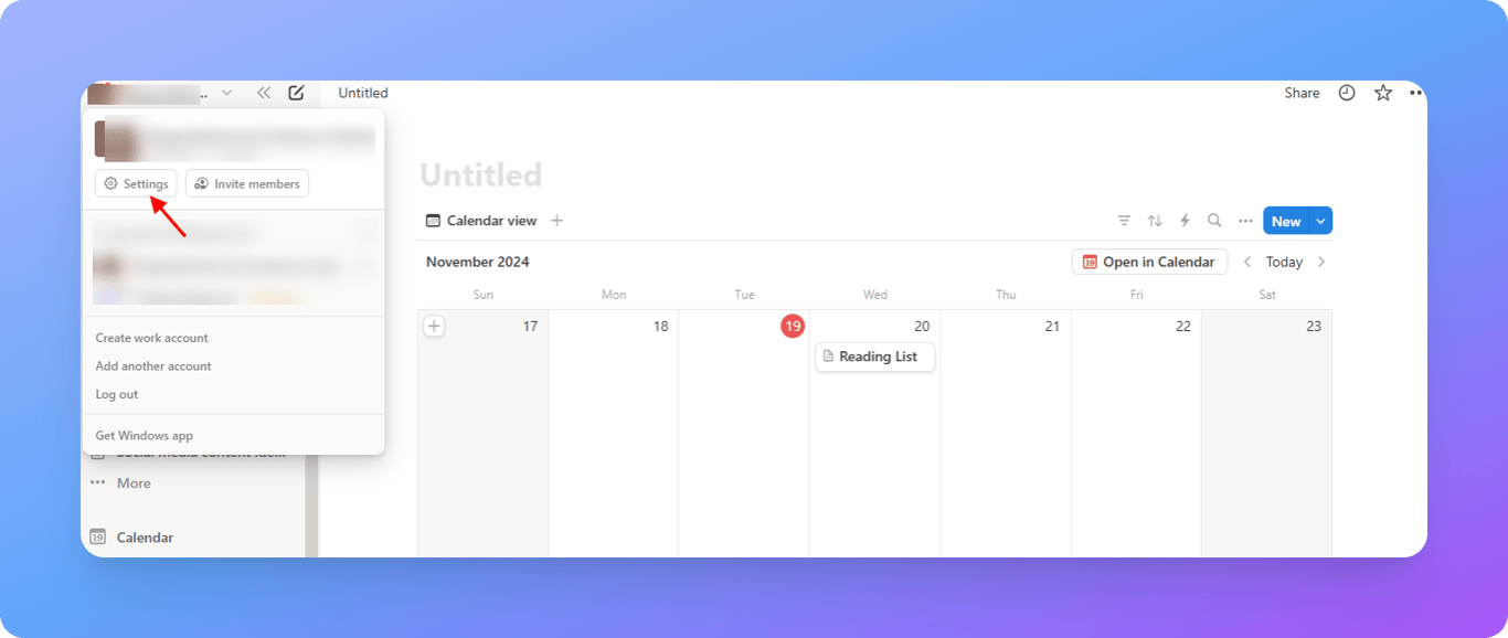 Notion settings 