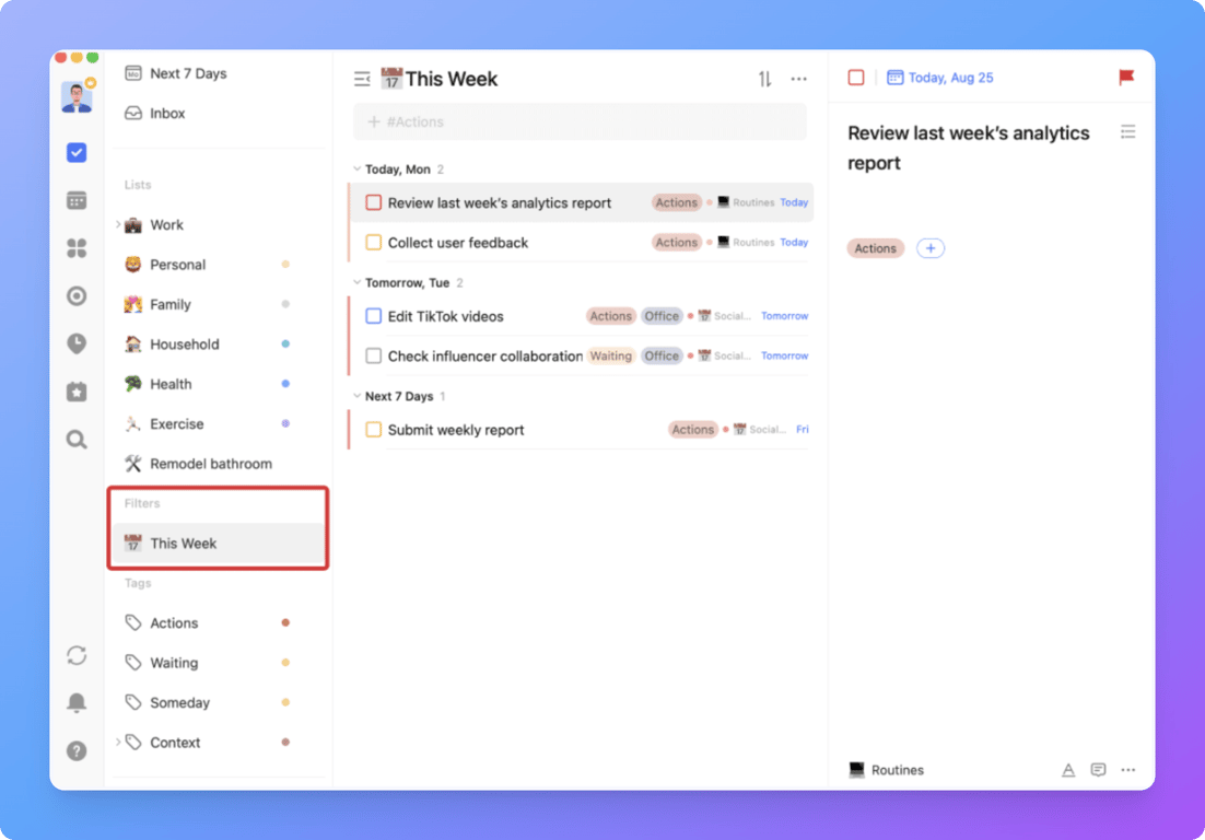 Ticktick Task organization