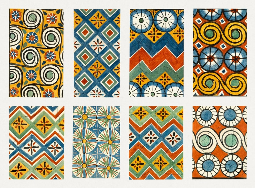 Eight ceiling patterns found Tomb of Nebamun and Ipuky, Egypt