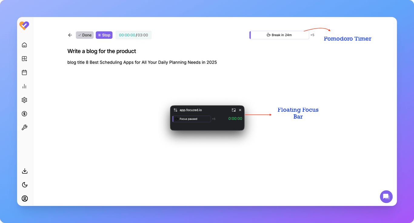 Focuzed’s Focus Bar and pomodoro timer