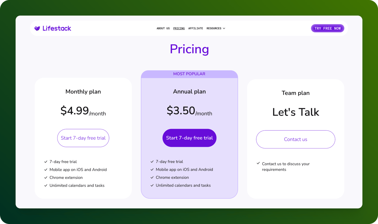 Lifestack AI pricing details