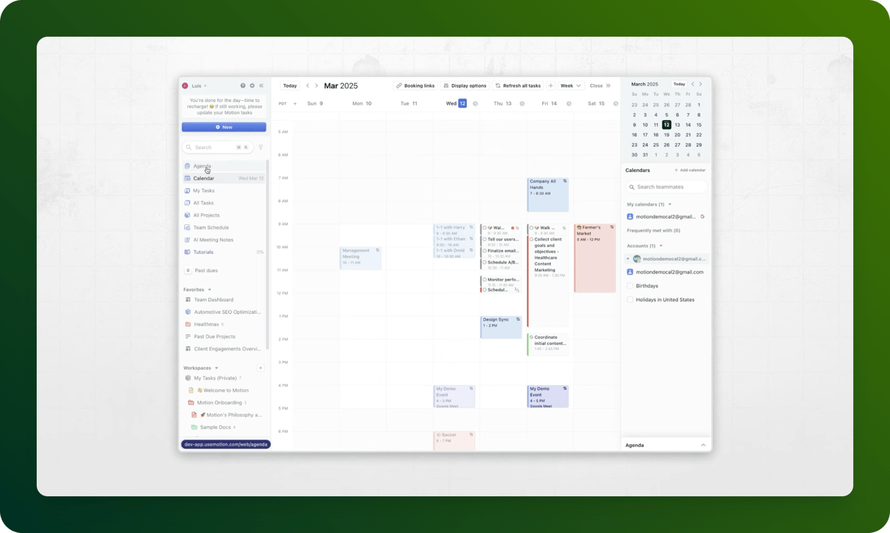 Motion AI’s calendar integration