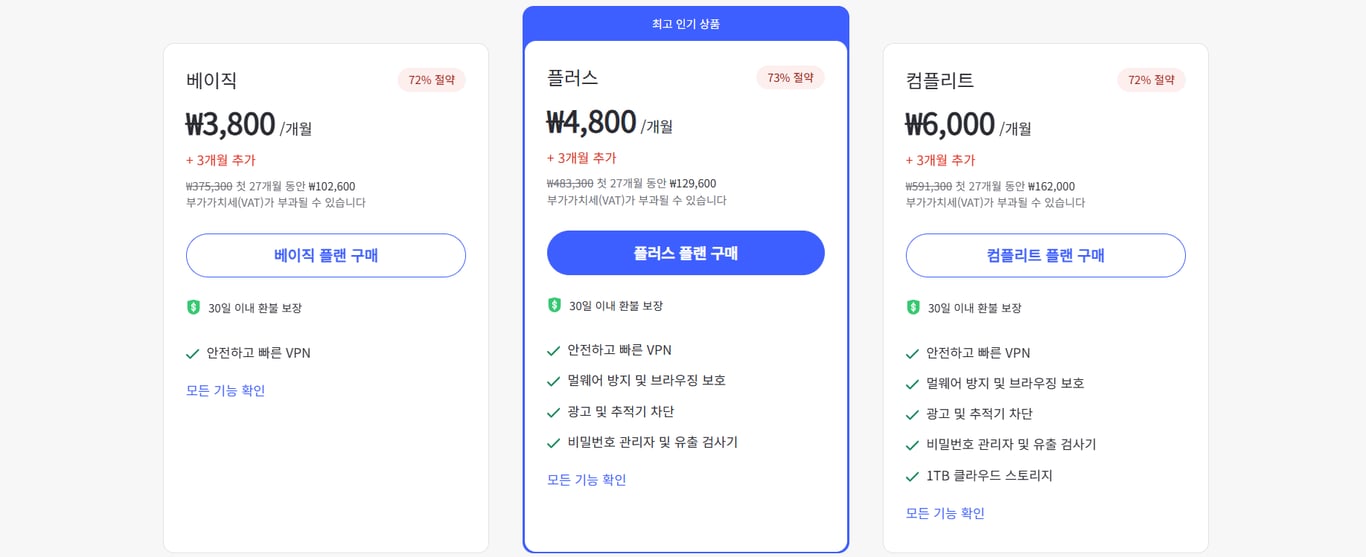 노드VPN 가격표