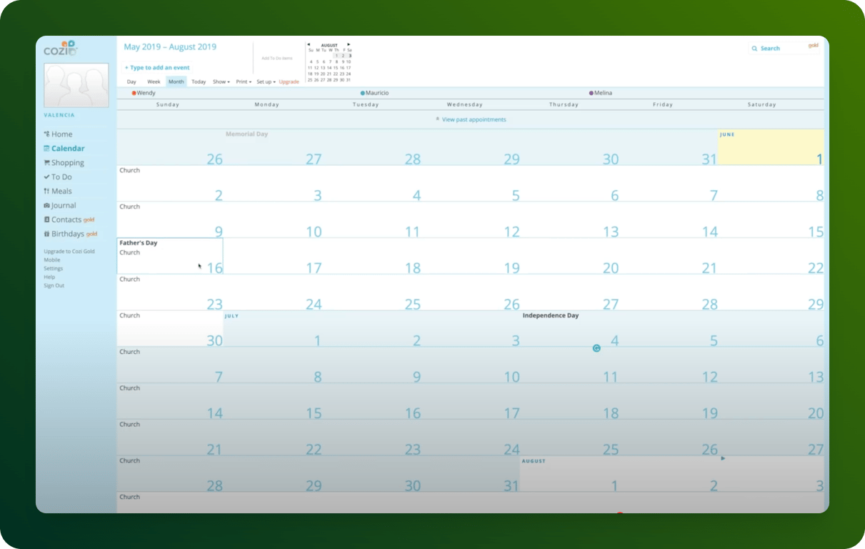 Cozi dashboard