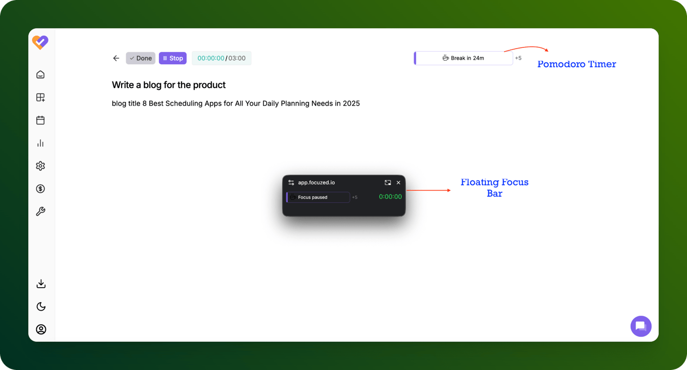 Focuzed’s Focus Bar and pomodoro timer
