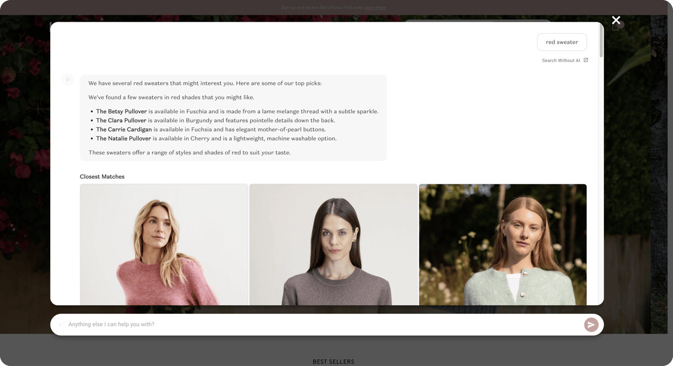 In this image, the overlay is the dark, translucent area surrounding the main chat window, the chatbot container is the white panel with rounded corners, and the close button is the “X” icon in the top right