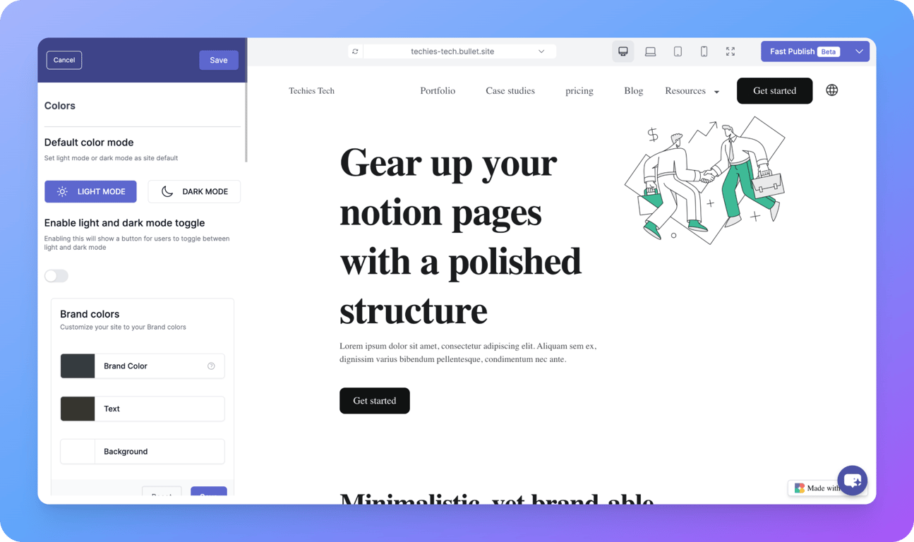 Customization in notion website builder (Bullet.so)