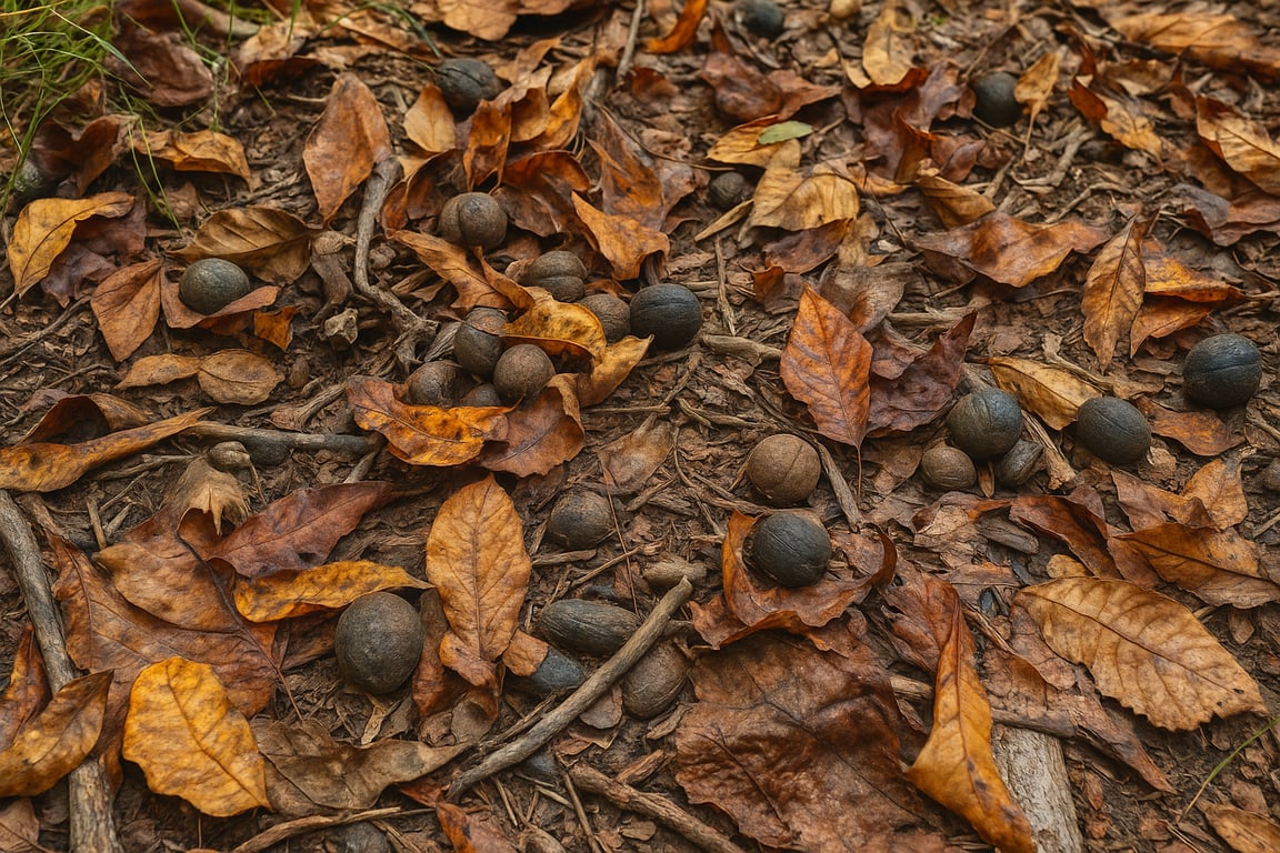 Signs of a mast year — too many for the squirrels to carry away.