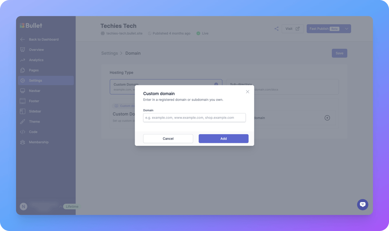 Bullet’s custom domain