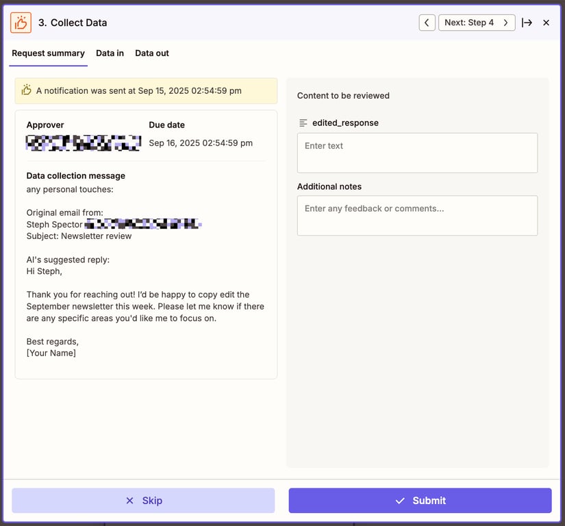 You can approve, reject, or edit before approving