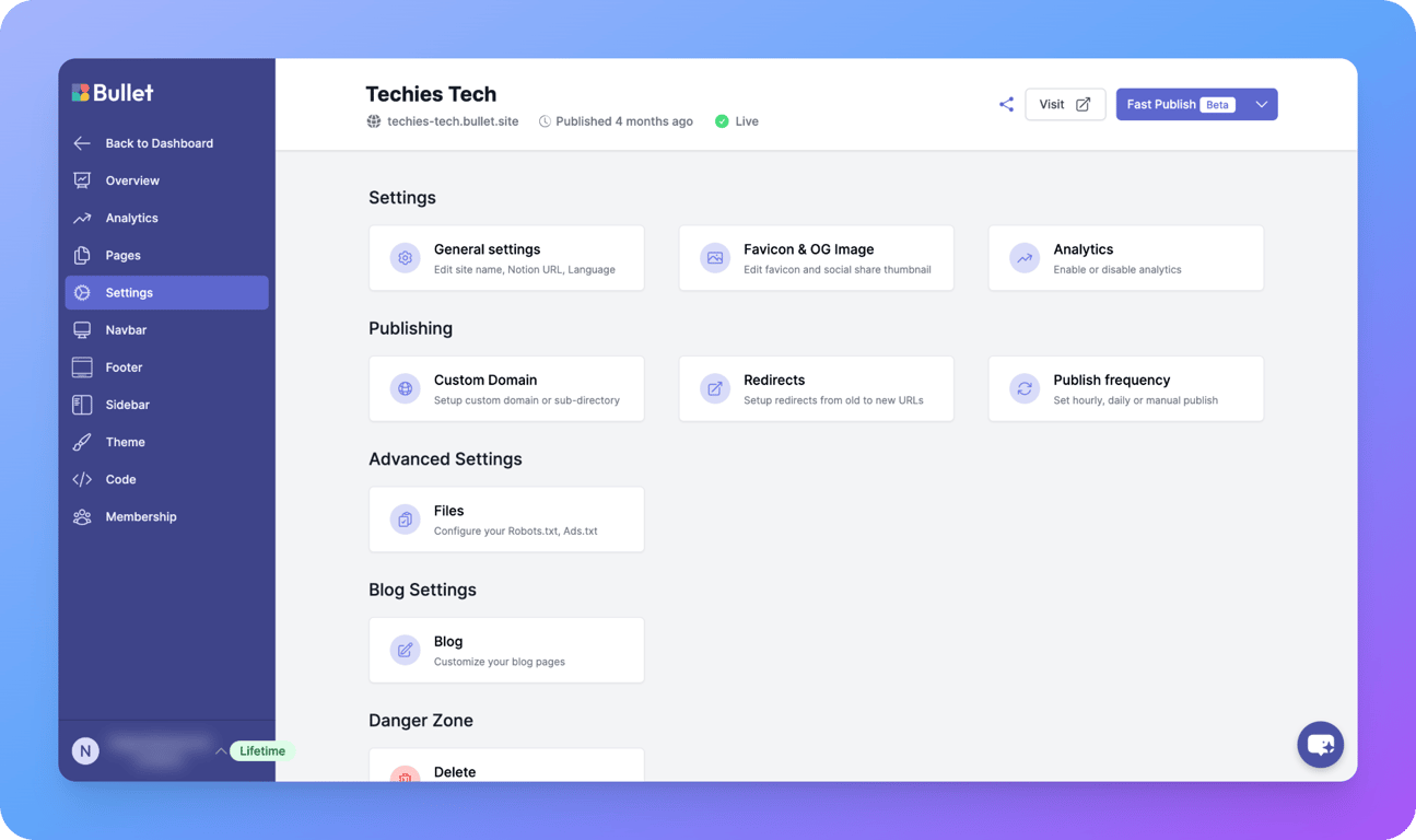 Bullet’s clean dashboard