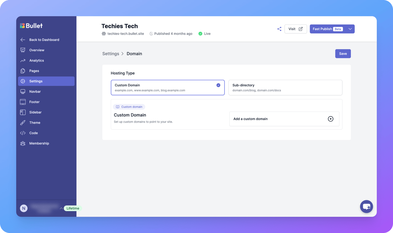 Custom domain addition