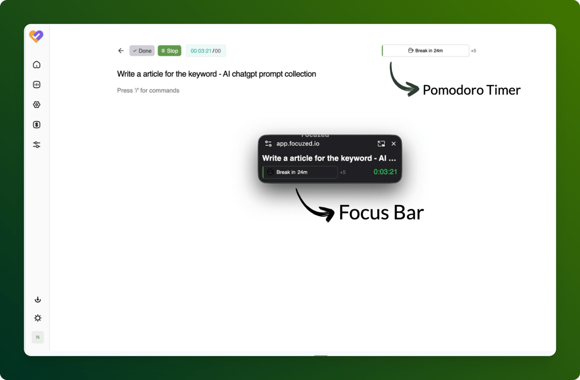 Focuzed’s pomodoro timer and focus bar