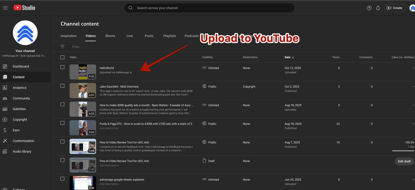 1 Click Upload To Youtube from Admanage