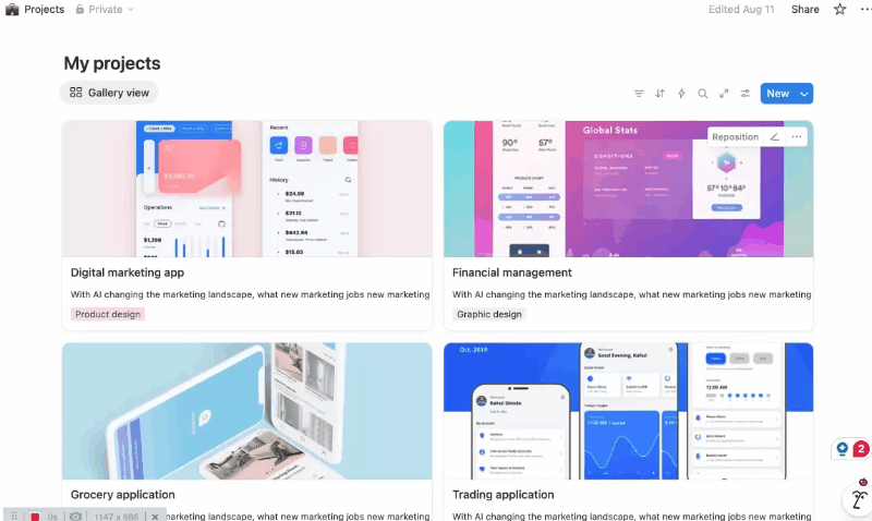 Switch peek mode in Notion using the top bar icon