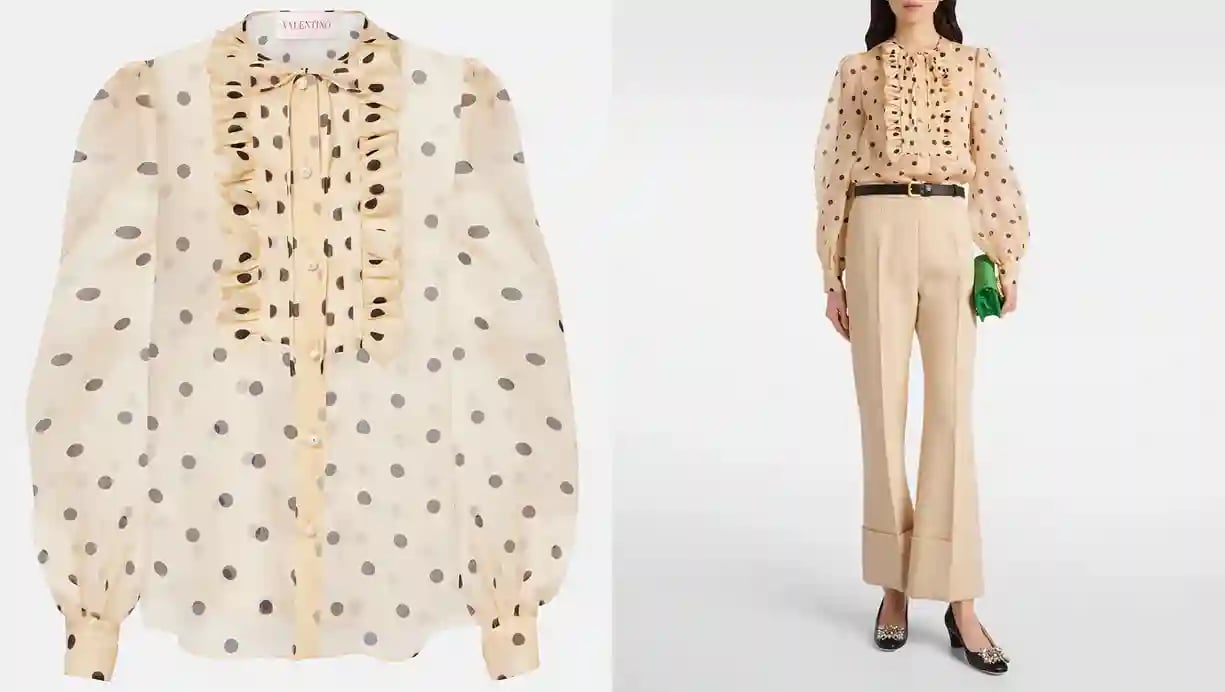 발렌티노 폴카 도트 실크 오간자 블라우스