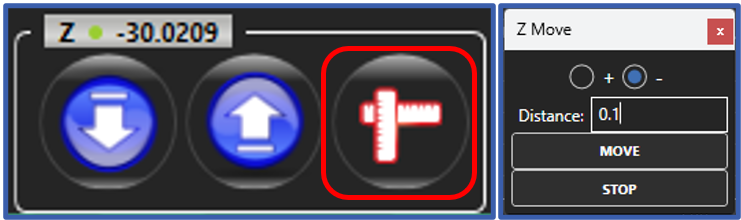 Z parameters (Left) and Z distance window (Right)