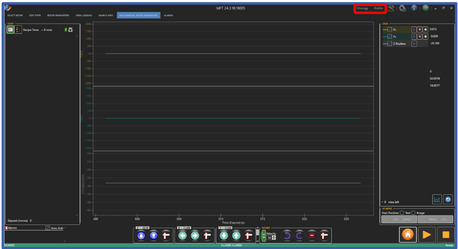 Position of Tribology / Profiler window buttons