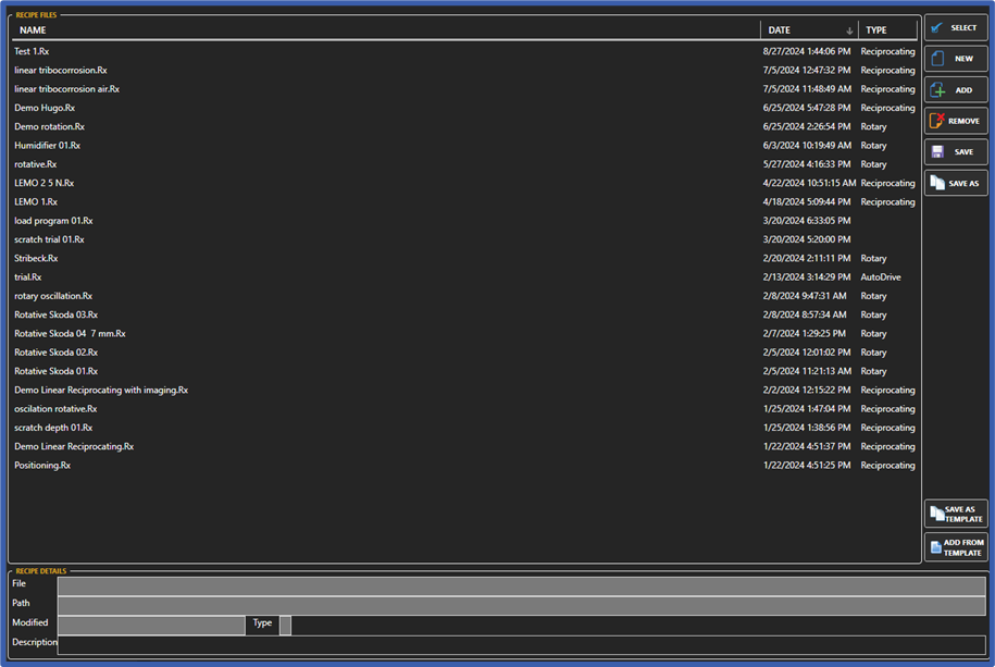 Recipe files and recipe details window