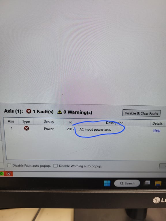 AC input power loss error message