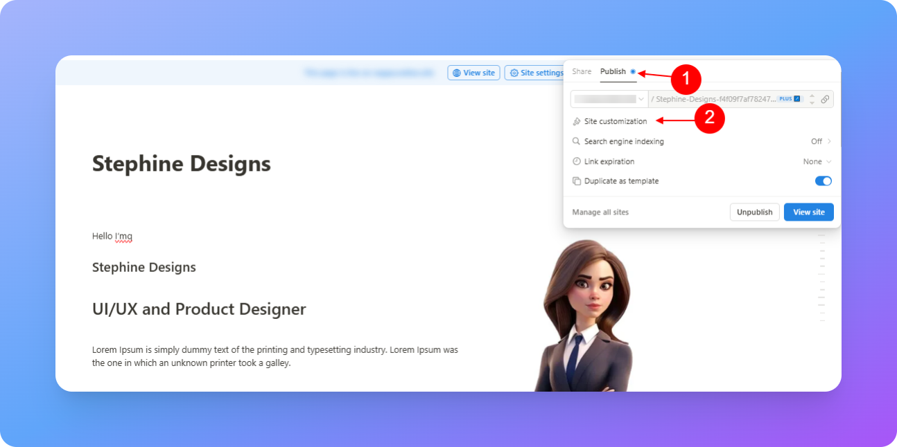 Notion site customization