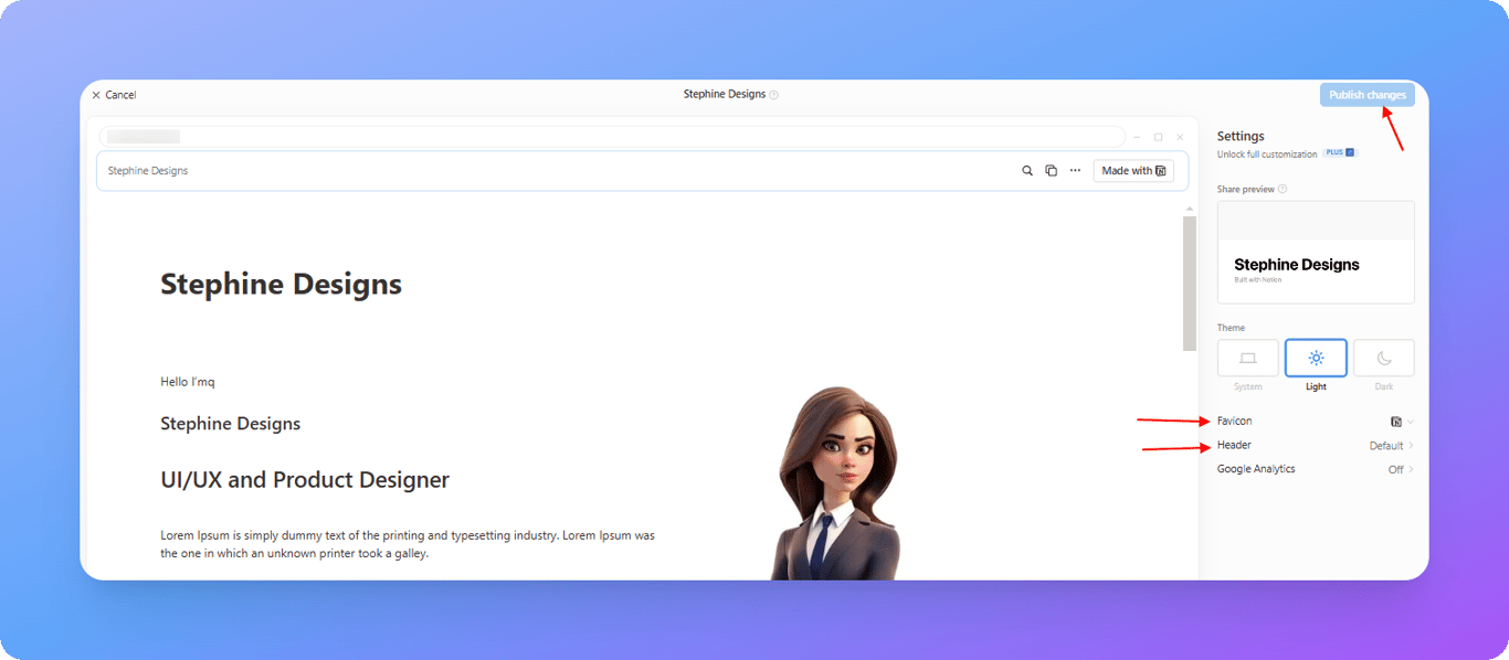 Navbar options in Notion