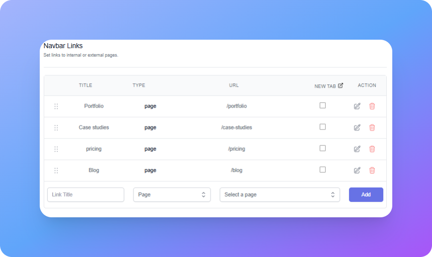 Navigation links editor