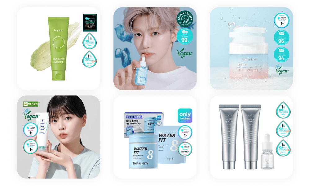 국내 클린뷰티 브랜드 (왼쪽 위부터 비플레인, 이즈앤트리, 아페리레, 수이스킨, 리브엠, 에스네이처)