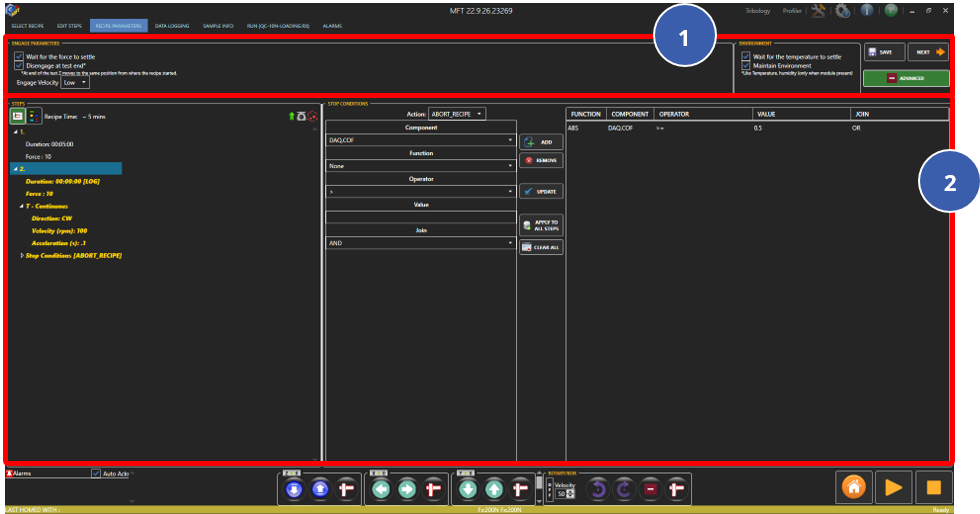 Recipe parameters window