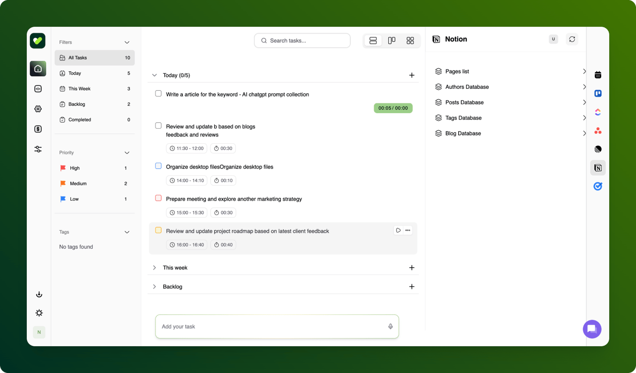 Task view in focuzed