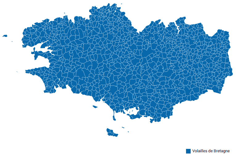 Carte des communes associées à l'IGP Volailles de Bretagne