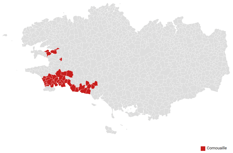 Carte des communes associées à l'AOP Cornouaille